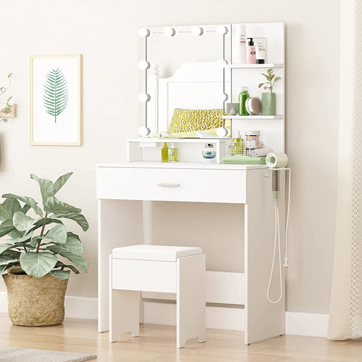 White Vanity Set with Lighted Mirror & Power