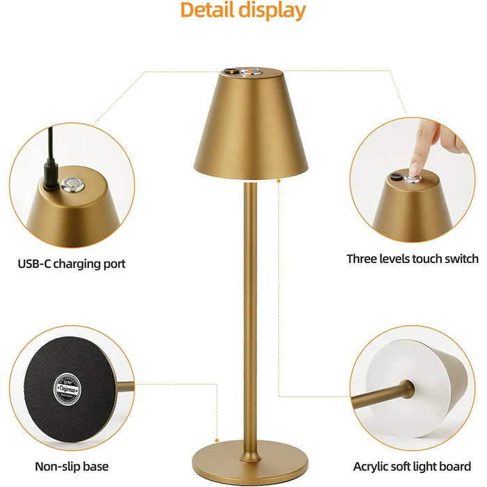 Timjorman LED Cordless Table Lamp, Rechargeable Battery
