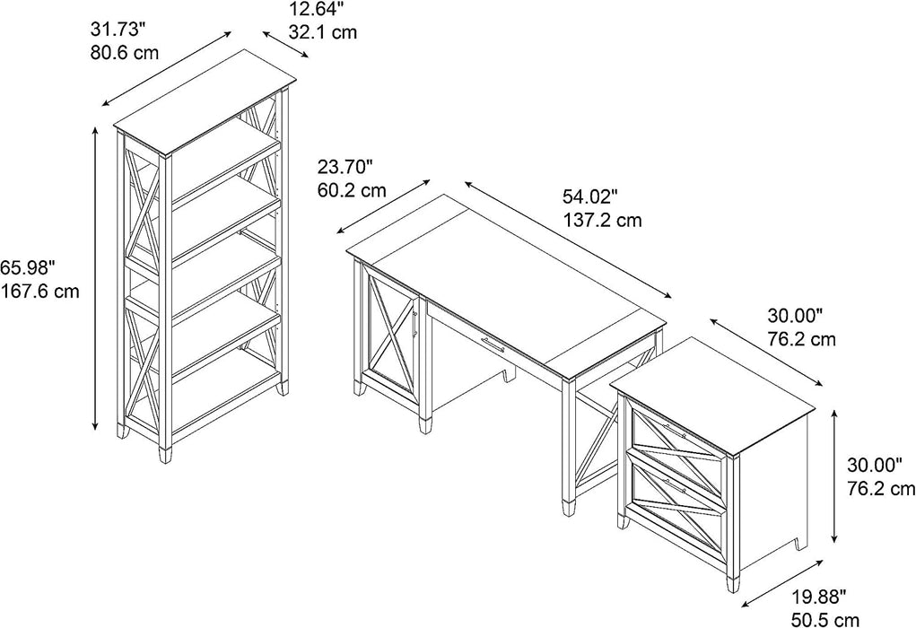 Key West Computer Desk with 2 Drawer Lateral File Cabinet, Pure White Oak