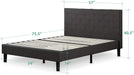 Dark Grey Upholstered Platform Bed, Wood Slat Support