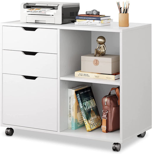 White Wood File Cabinet with Printer Stand