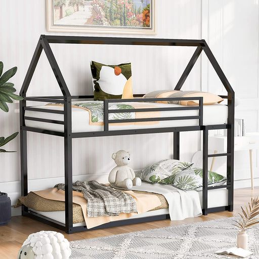 House Twin over Twin Bunk Bed, Built-In Ladder, Black