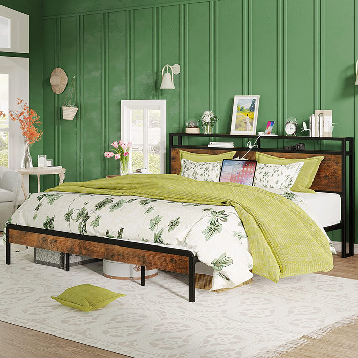 King Platform Bed Frame with Storage Headboard