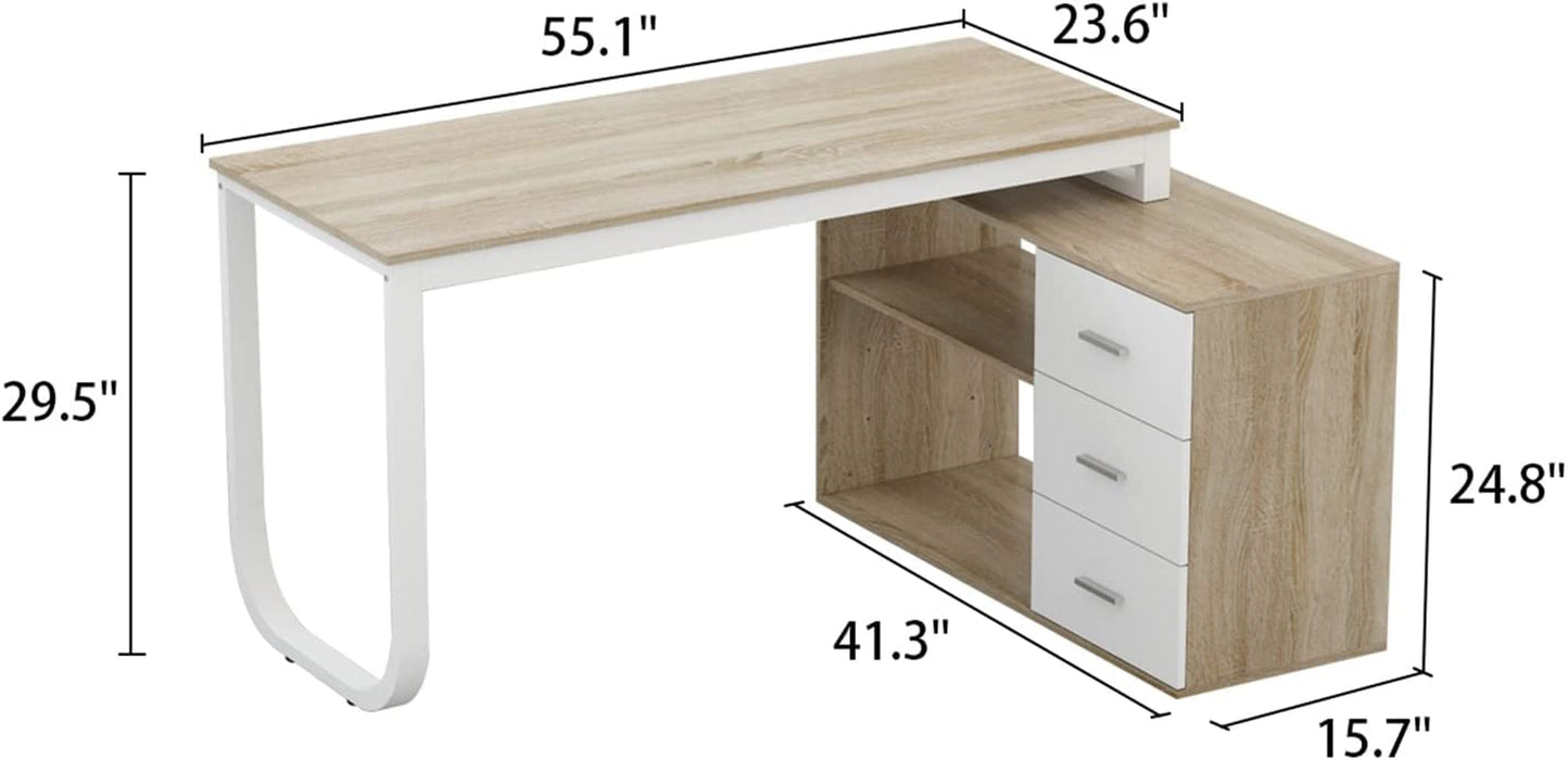 Home Office Corner Desk, Large with Drawers, Walnut