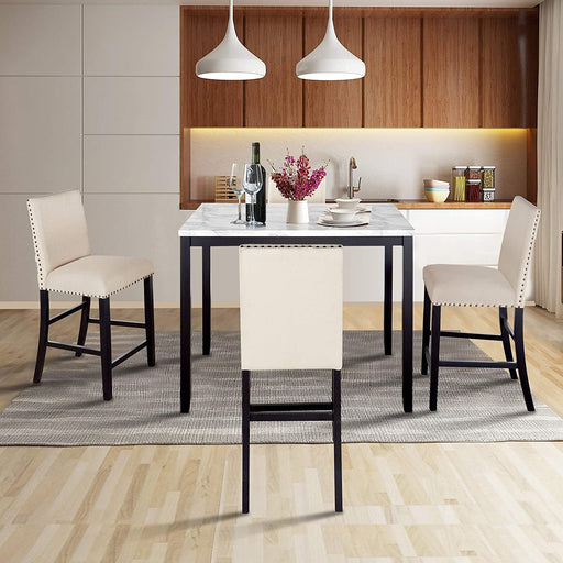 White+Beige Dining Table Set for 4, 5-Piece