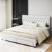 Queen Bed Frame with 2 Storage Drawers, Button Tufted Headboard, Wood Slats