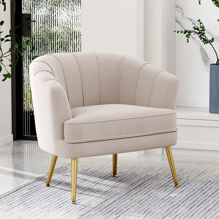 Modern Beige Velvet Accent Chair with Golden Legs