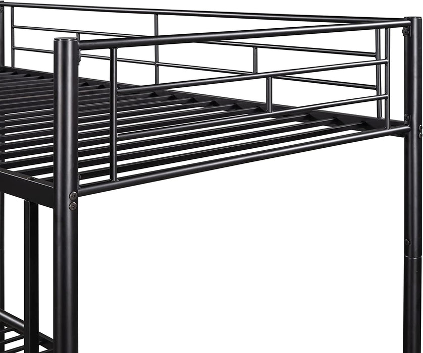 Twin over Twin Metal Bunk Bed with Ladder, Black