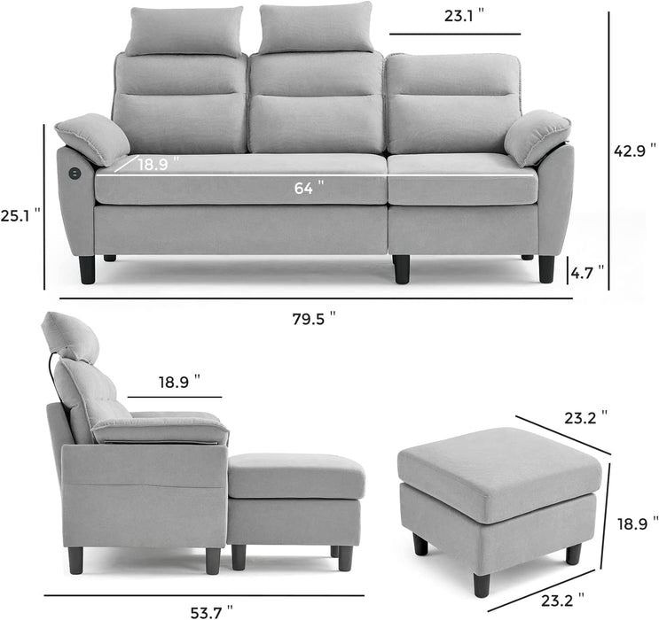 Reversible Sectional Sofa with USB Ports