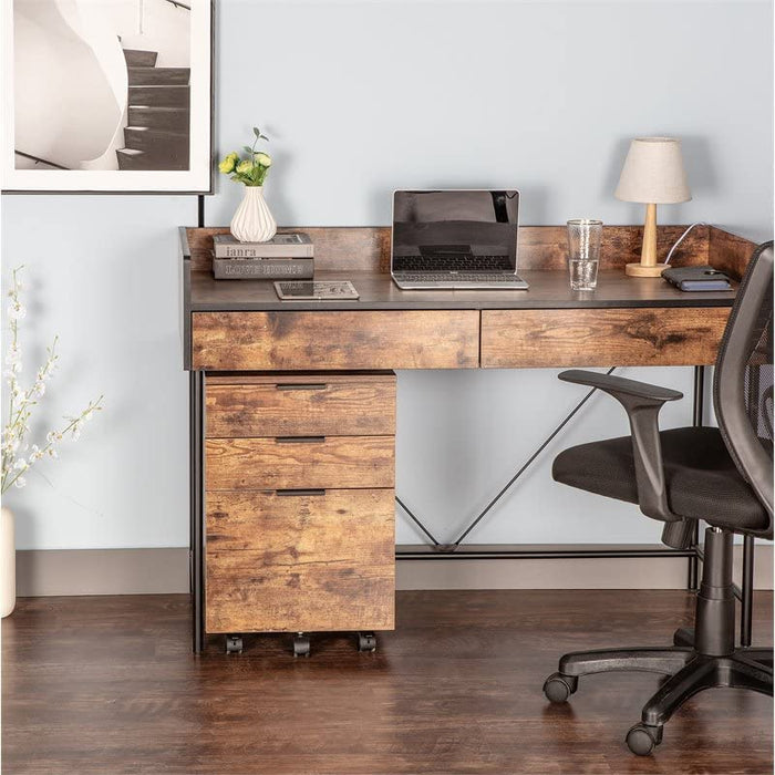 Rustic Brown Rolling File Cabinet with Locking Wheels