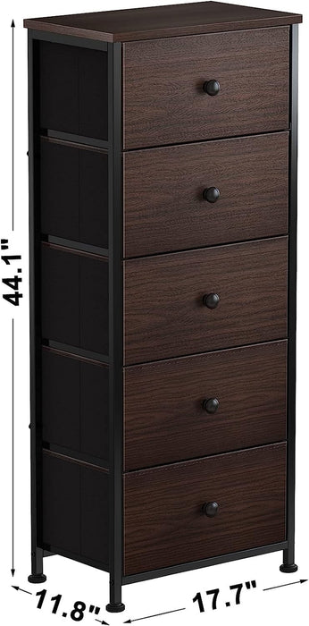 5 Drawer Dresser, Rustic Brown, Faux Leather