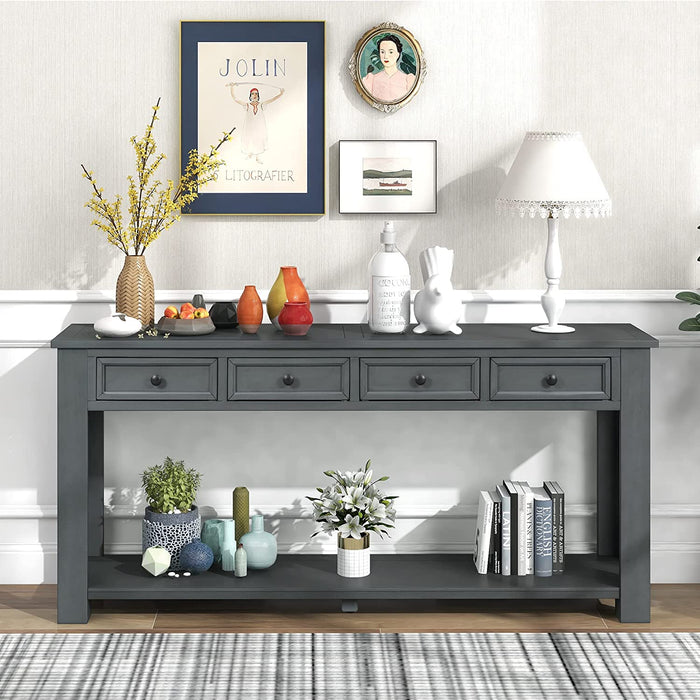 Navy Console Table with Storage Drawers and Shelf
