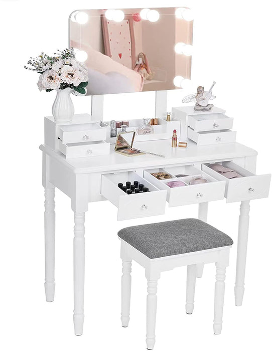 Vanity Set with Lighted Mirror & Drawers