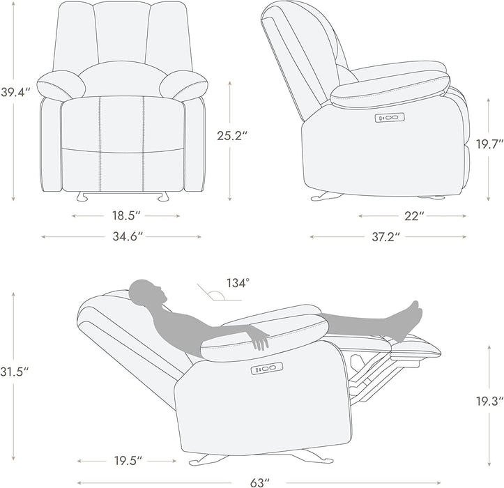 Power Recliner Chair Performance Fabric, Grey