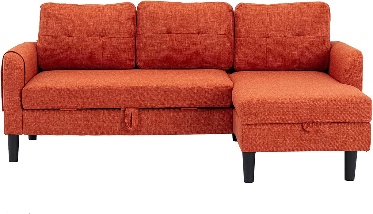 Orange Fabric Sleeper Sofa With Storage