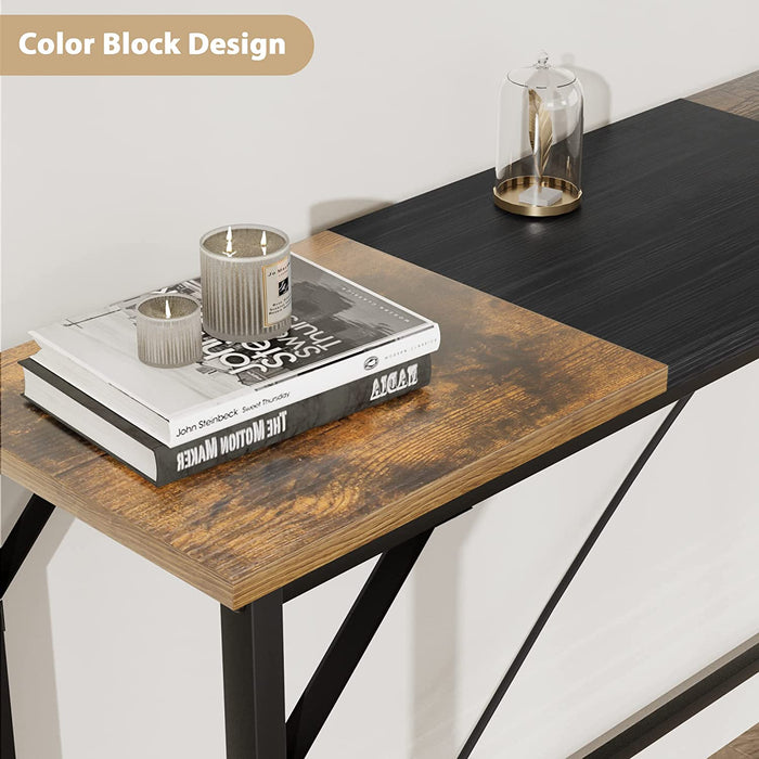Rustic Color Block Console Table with Outlets and USB Ports