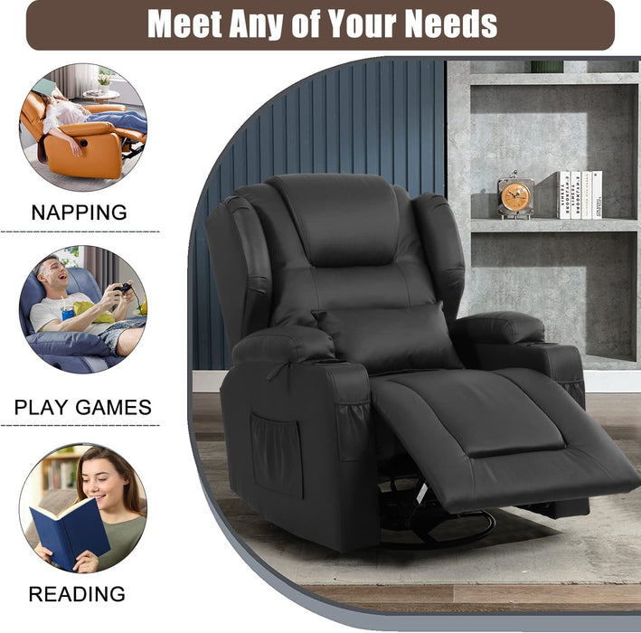 Faux Leather Recliner Chair with Drink Holders,Black