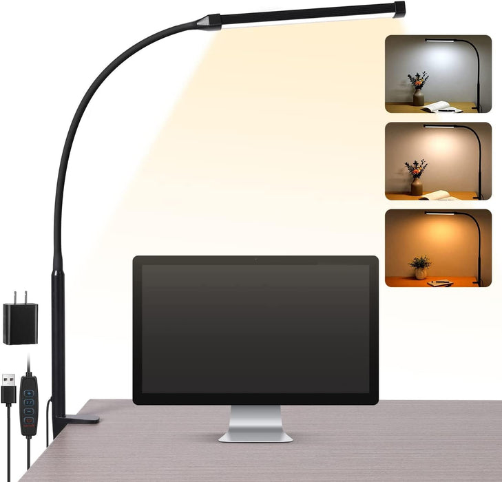 LED Desk Lamp with Clamp and Swing Arm in Black