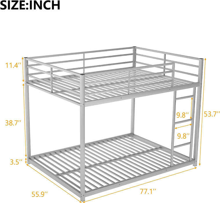 Full over Full Bunk Bed Low with Ladder, Silver