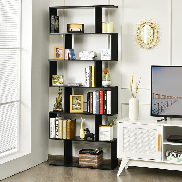 S-Shaped Wooden Bookshelf with Anti-Toppling Device