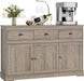 Farmhouse Buffet Server with Wine Cabinet and Drawers, Grey Wash