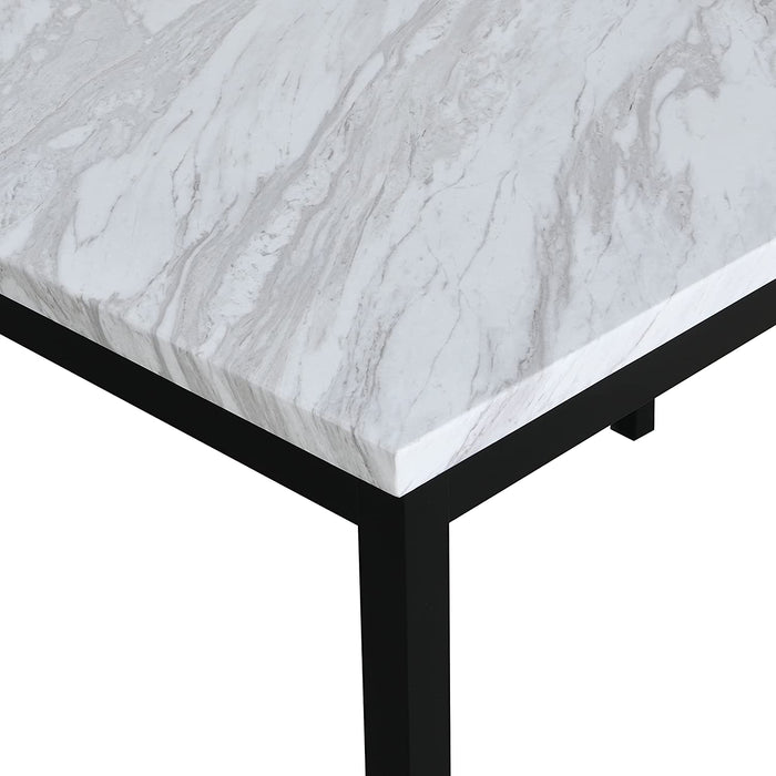 Off-White Metal Dining Table with Faux Marble Top