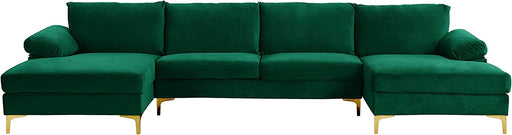 U Shaped Velvet Sectional Sofa - Green