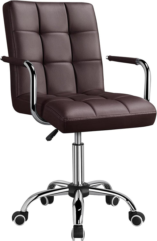 Modern Brown Leather Office Chair with Casters