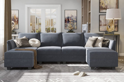 Bluish Grey U-Shape Sleeper Sofa