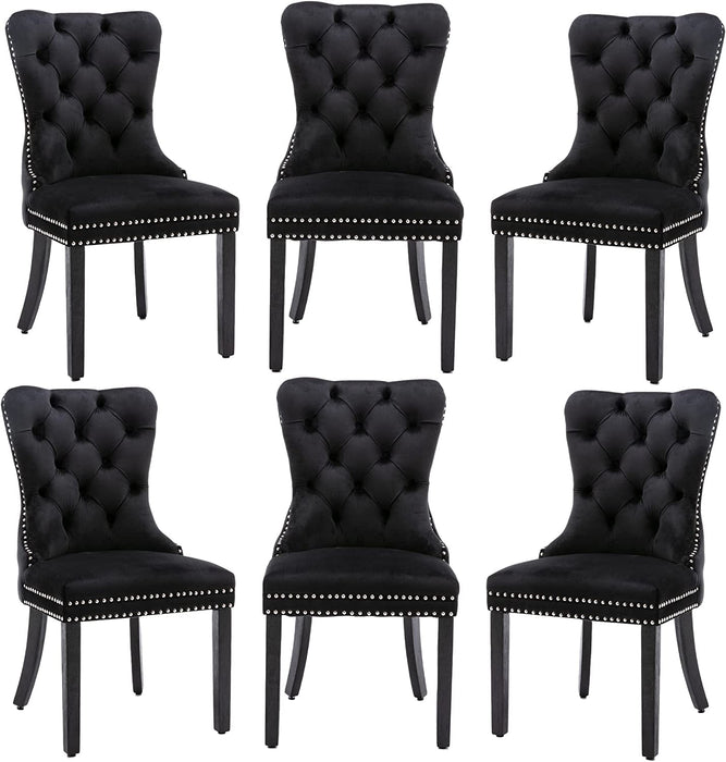 Velvet Dining Chairs Set of 6 with Nailhead Trim and Ring