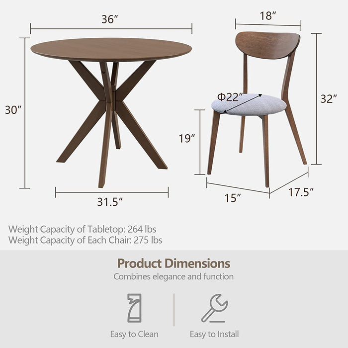 3-Piece Wooden Farmhouse round Table Set with 2 Chairs