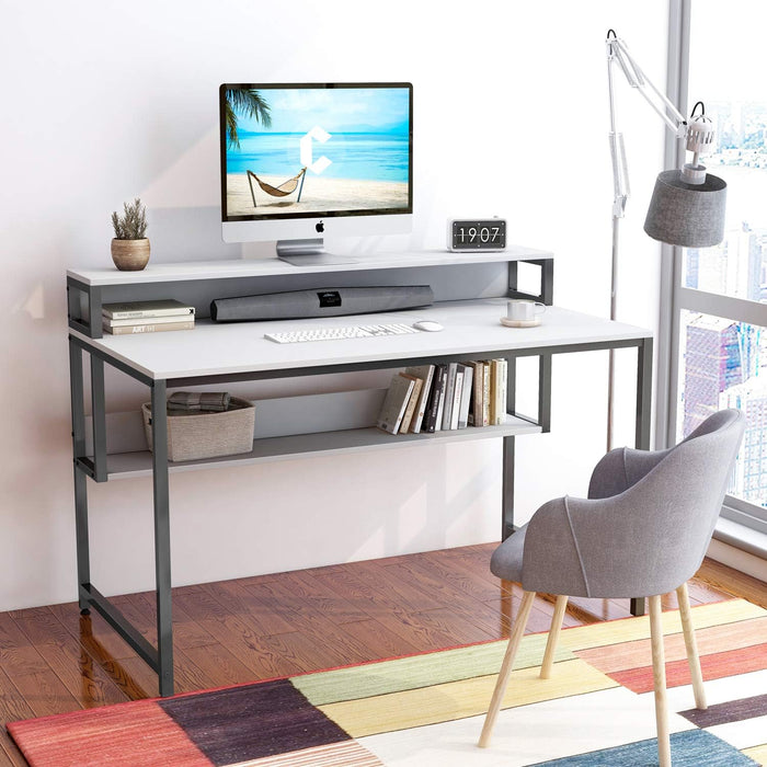 47″ White Desk with Storage and Bookshelf