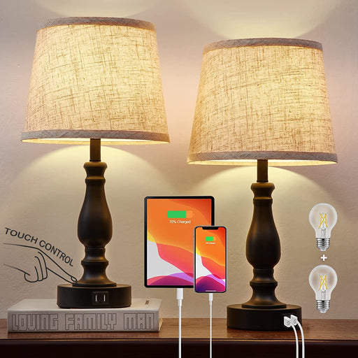 Table Lamps for Bedroom Set of 2 with USB Charging Ports