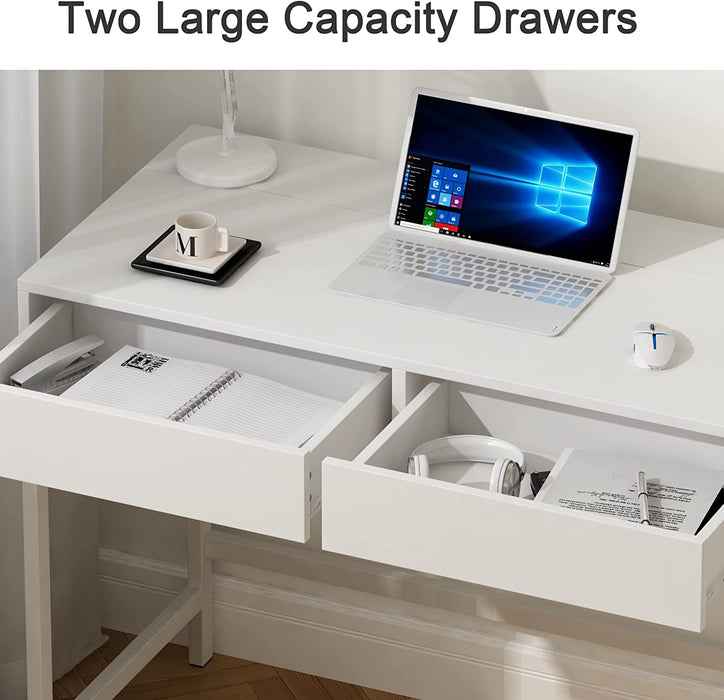Modern Simple White Desk with 2 Drawers