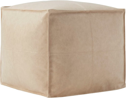 Boho Square Ottoman Footrest in Beige Faux Leather