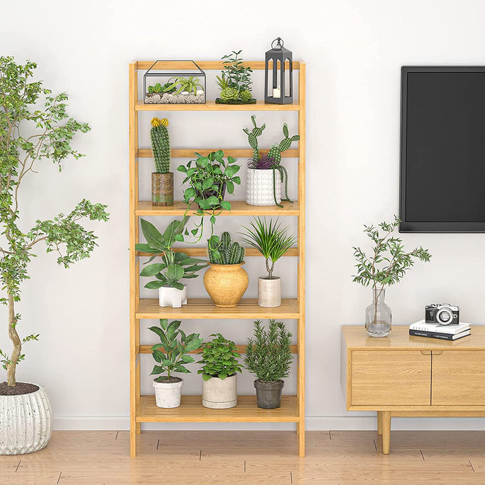 4-Tier Bamboo Ladder Shelf for Home Storage