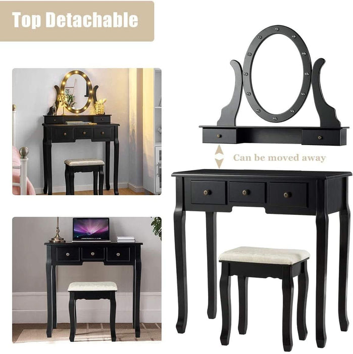 Black Vanity Dressing Table Set With Rotating LED Mirror ShipItFurniture Black Vanity Dressing Table Set With Rotating LED Mirror ShipItFurniture