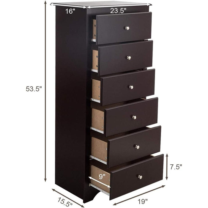 Brown Wooden 6 Drawer Chest for Bedroom