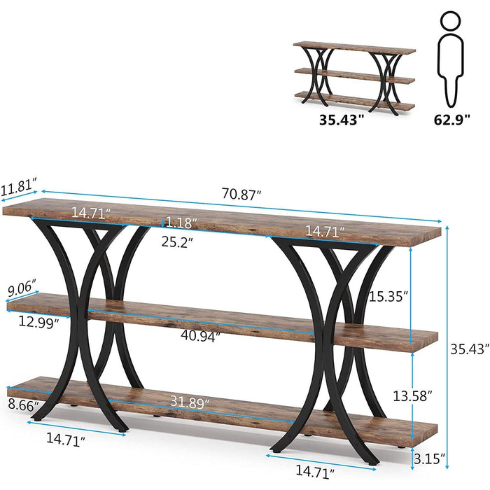 Narrow Console Table with 3 Shelves (Brown)