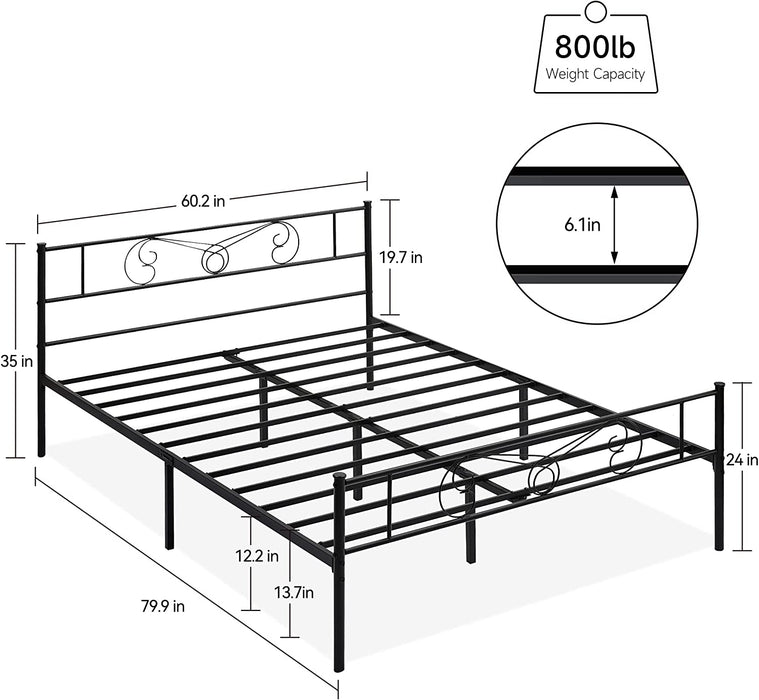 Queen Platform Bed Frame, Metal Bed with Storage