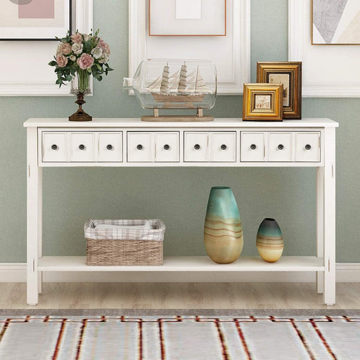 Rustic Console Table with Drawers and Shelf