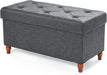 Grey Faux Leather Ottoman with Storage and Legs