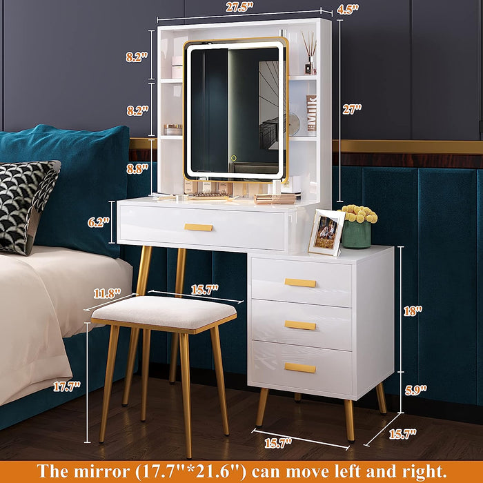 White Vanity Desk Set with Mirror and Lights