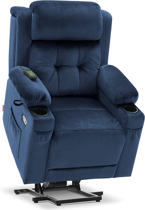 Lay Flat Lift Recliner with Power Headrest, Navy Blue