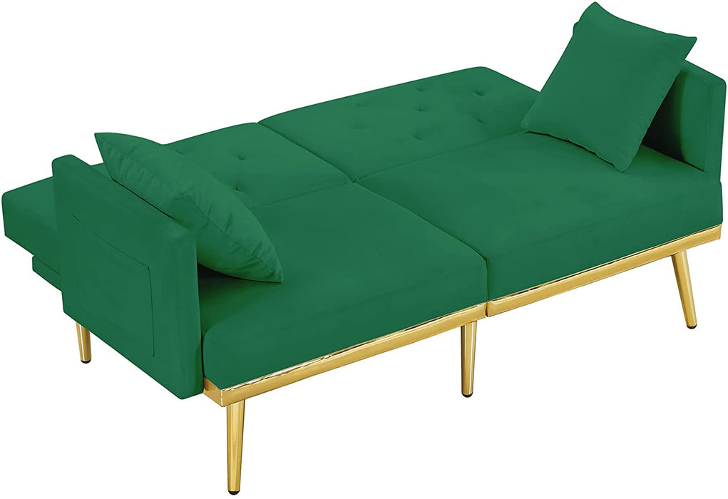 Green Velvet Sofa Bed with Adjustable Angles
