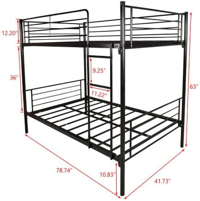 Sturdy Twin Metal Bunk Bed W/ Guardrail, Black
