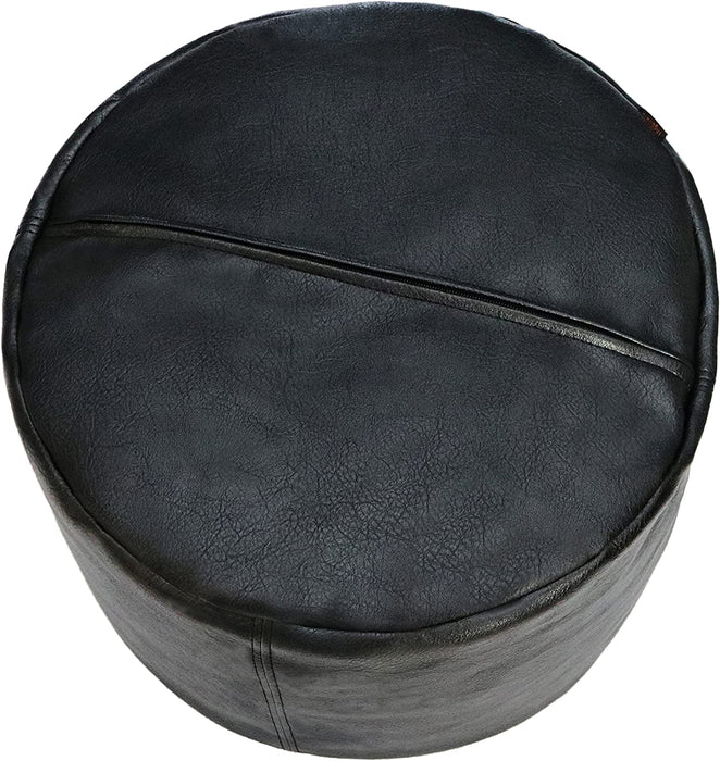 Handmade Black Leather Footstool Ottoman - Storage Solution