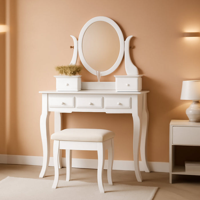 White Ashley Wood Makeup Vanity Set