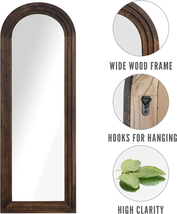 Arched Floor Mirror Wood Frame Wall Mounted Mirror Distressed Style Wide Frame Dressing Make up Mirror for Bathroom/Bedroom/Living Room/Dining Room/Entry/Farmhouse (Coffee, 64" X 21")