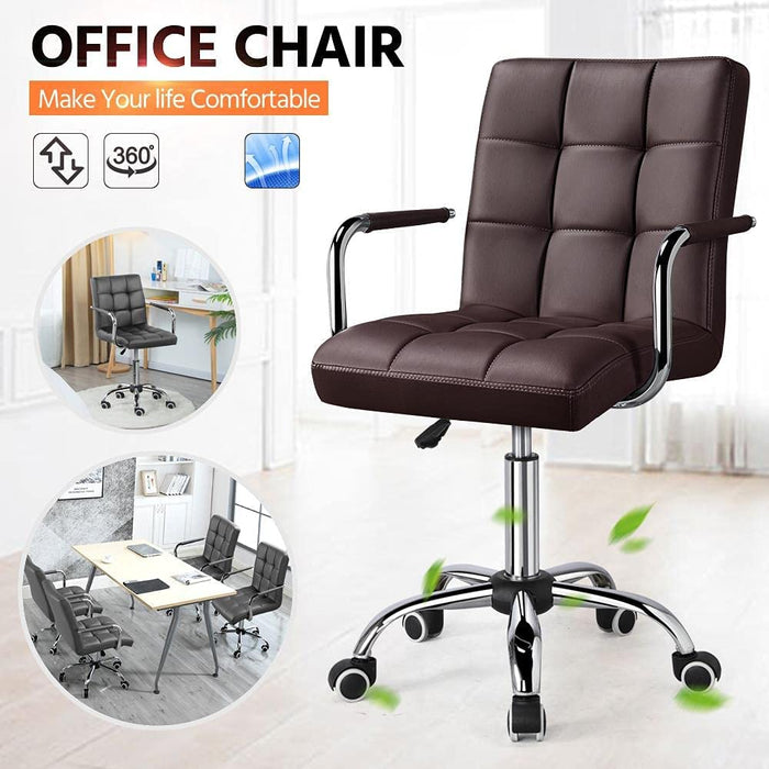 Modern Brown Leather Office Chair with Casters